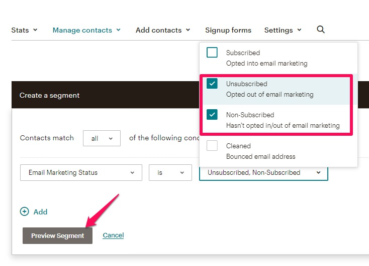 archivar varios contactos a la vez mailchimp