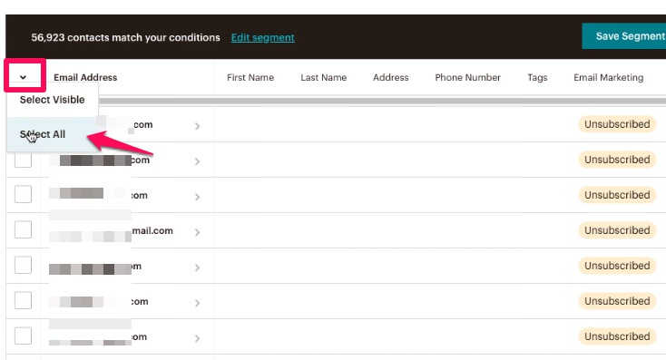 archivar varios contactos a la vez mailchimp