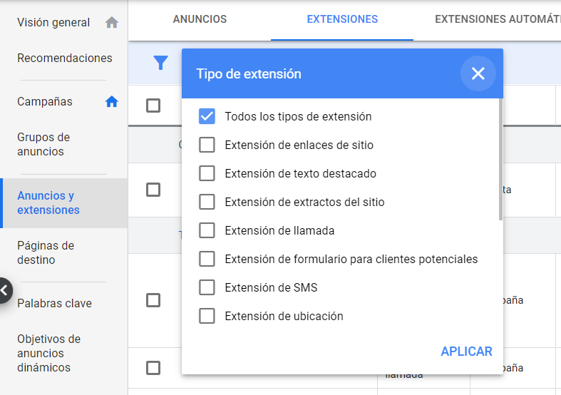 analizar extensiones google ads