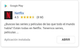 aplicación de Google store para versión mobile