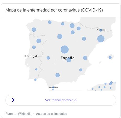 Mapa de burbujas con casos de COVID-19 en España