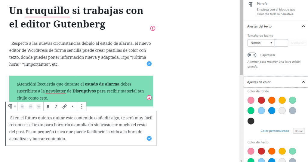 Calendario editorial con editor Gutenberg