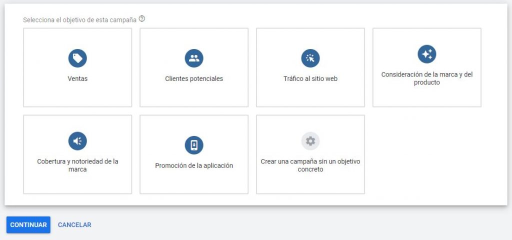 tipos de objetivos campañas Ads