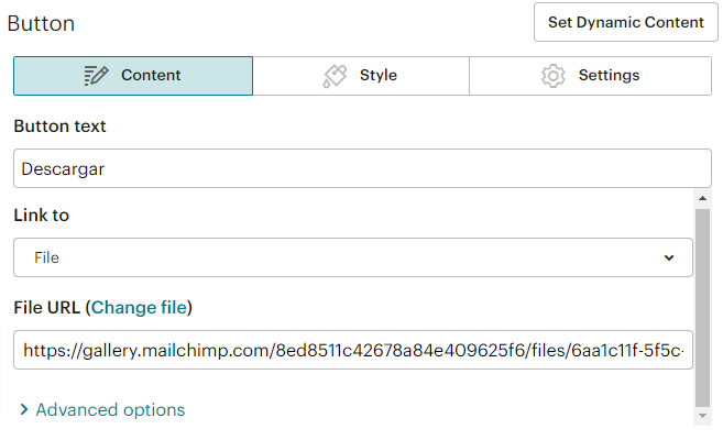 URL creada por Mailchimp