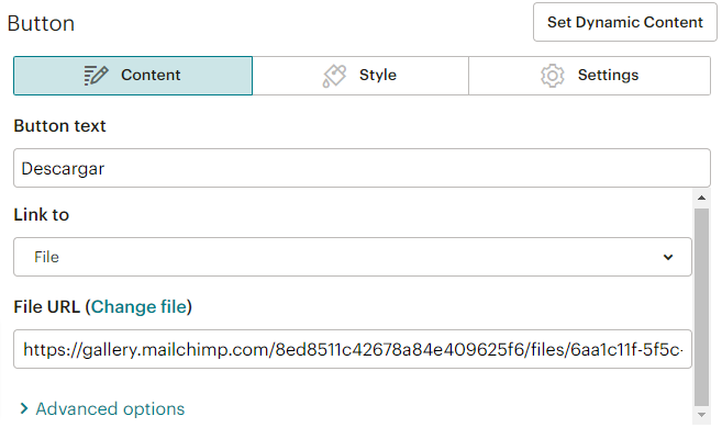 URL  creada por Mailchimp